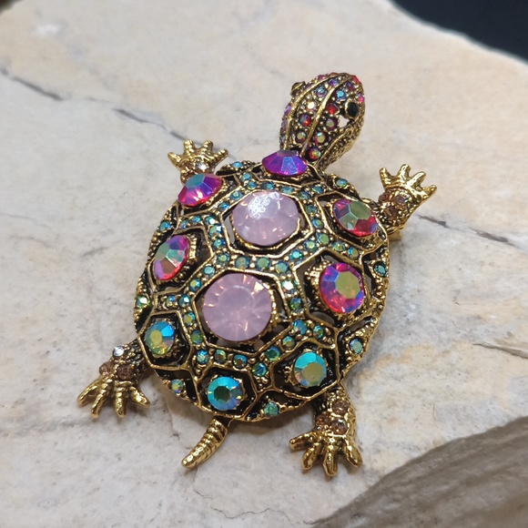 Crystal Turtle 🐢 pin brooch vintage style - Picture 7 of 7